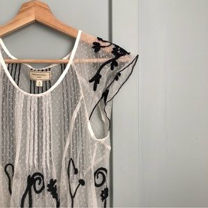 Anthropologie Moulinette Soeurs Black and White Sheer Blouse